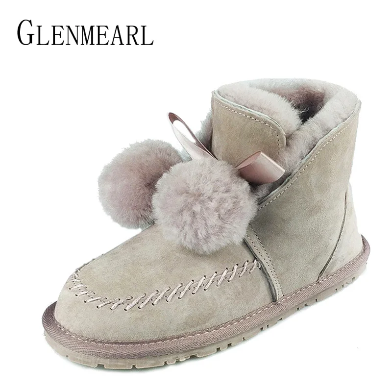 Женские Теплые ботильоны из натуральной кожи на плоской подошве с плюшевой