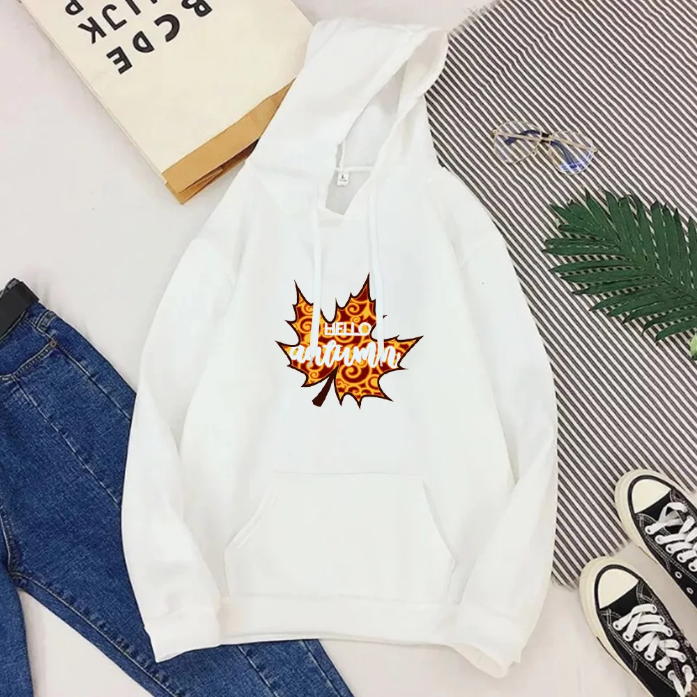 

Hello Autumn Soft Fleece Hoodie Fall 2021 Women Clothing Fall Leaves Svg Pattern New Hoodies