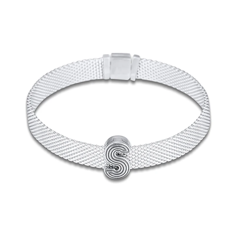 Original 925 Sterling Silver Bead Charm Reflexions Letter S Clip Lock Stopper Beads Fit Pandora Bracelet Bangle Diy Jewelry | Украшения и
