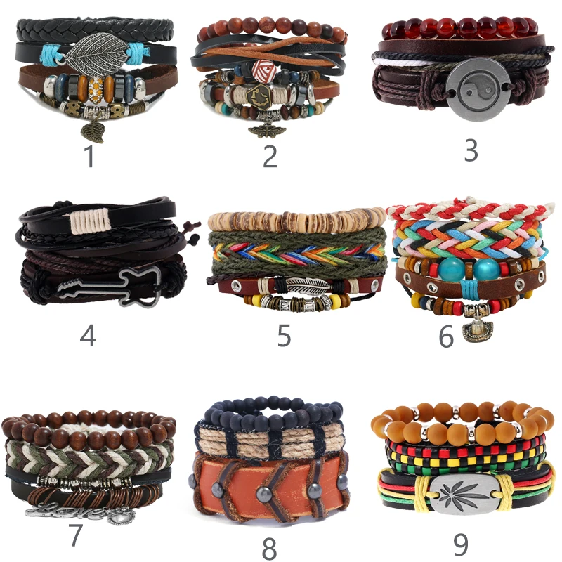Новый модный дизайн мужской плетеный браслет из 3 частей винтажный Многослойный