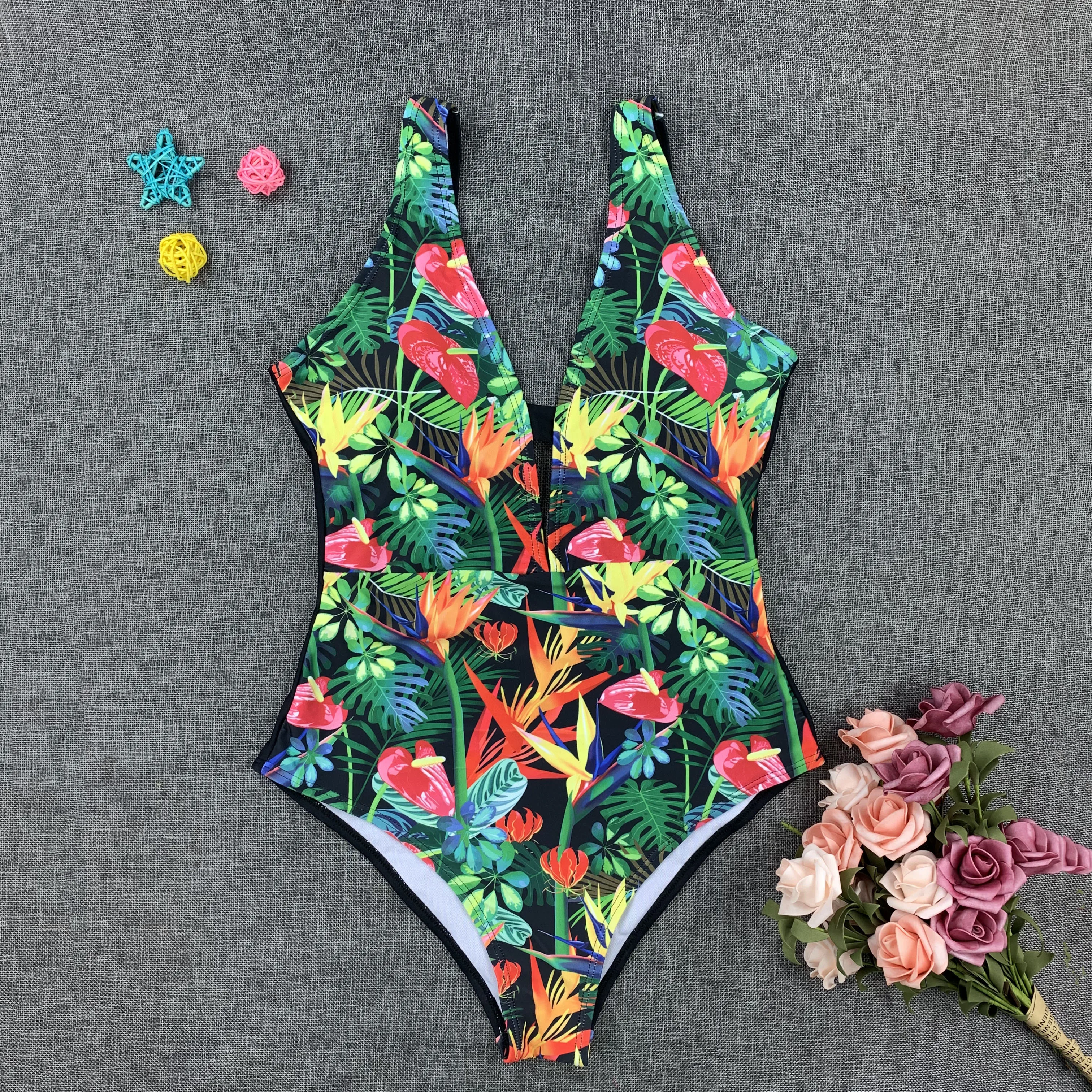 2019 сексуальный женский ретро купальник с v-образным вырезом и цветочным принтом