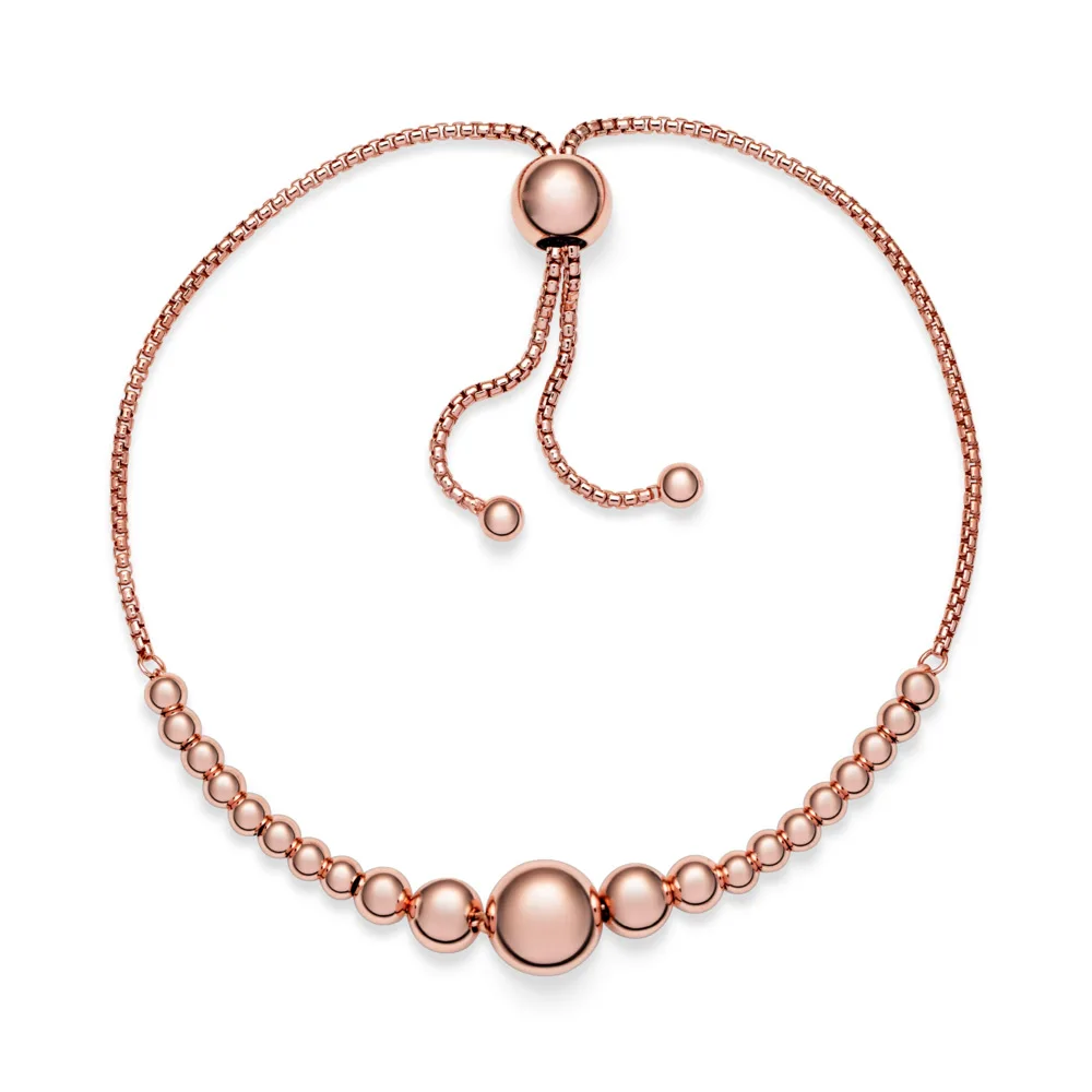 

Sterling Silver ROSE Gold Bracelet String of Beads Slider Bracelet Charm for women bracelet gift