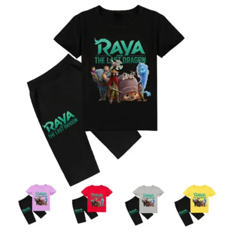 

Dragon Hunting Legend Series Clothing Sets Kids Boy Summer Clothes Girls Raya and The Last Dragon Short Sleeve T-shirt + Shorts