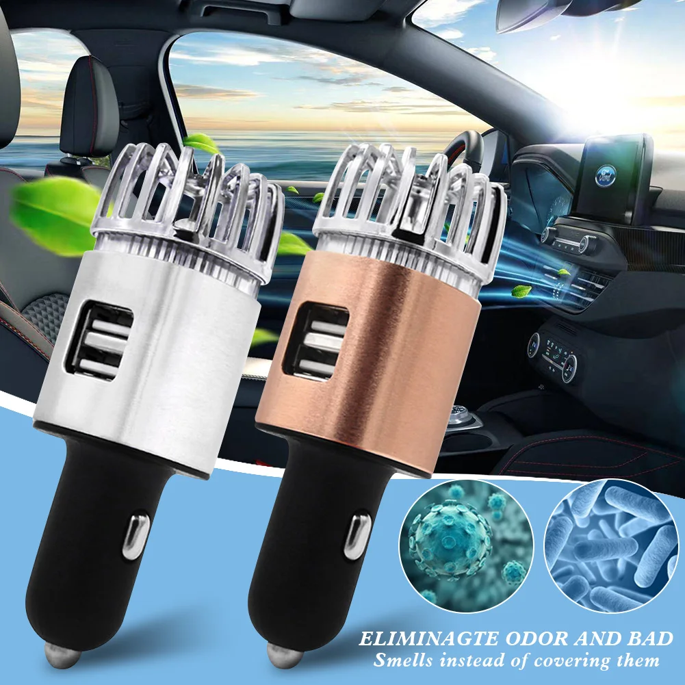 

NewCar Air Purifier Air Freshener DC12V Car Charger Ionic Air Freshener With 2 USB Ports Removes Smoke, Odor, Dust For Women Car
