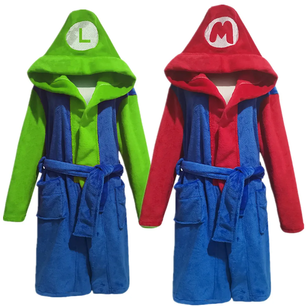 

Game Super Bros Luigi Halloween Cosplay Costume Adult Kids Winter Warm Pajamas Bathrobe Home Wear Night Robe