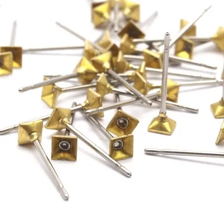

50 Stainless Steel Earring Posts with Raw brass 3x3 mm 1247