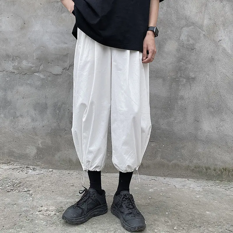 

Новые весенне-летние свободные мужские брюки с драпировкой, брюки-фонарики, трендовые прямые повседневные брюки с широкими штанинами.
