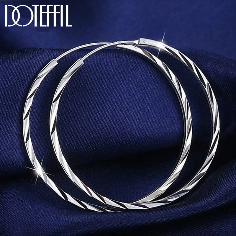 

DOTEFFIL 925 Sterling Silver 35/50mm Round Circle Hoop Earrings For Women Best Gift Fashion Charm Engagement Wedding Jewelry