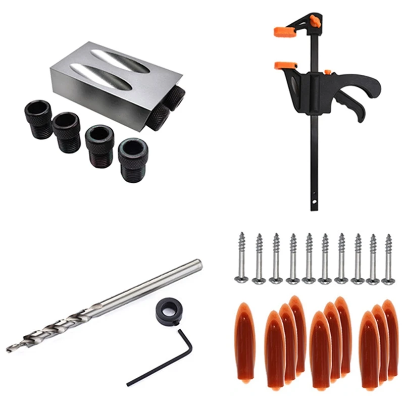 

31Pcs/Set Woodworking Pocket Hole Jig 6/8/10mm Oblique ​Hole Locator Positioner Drilling Bits Jig Clamp Woodworking