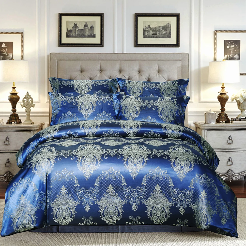 

Jacquard Bedding Sets Luxury Pillowcases Bedroom Comforter Euro Bedding Set for Double King Imitation Silk Duvet Cover 220x240