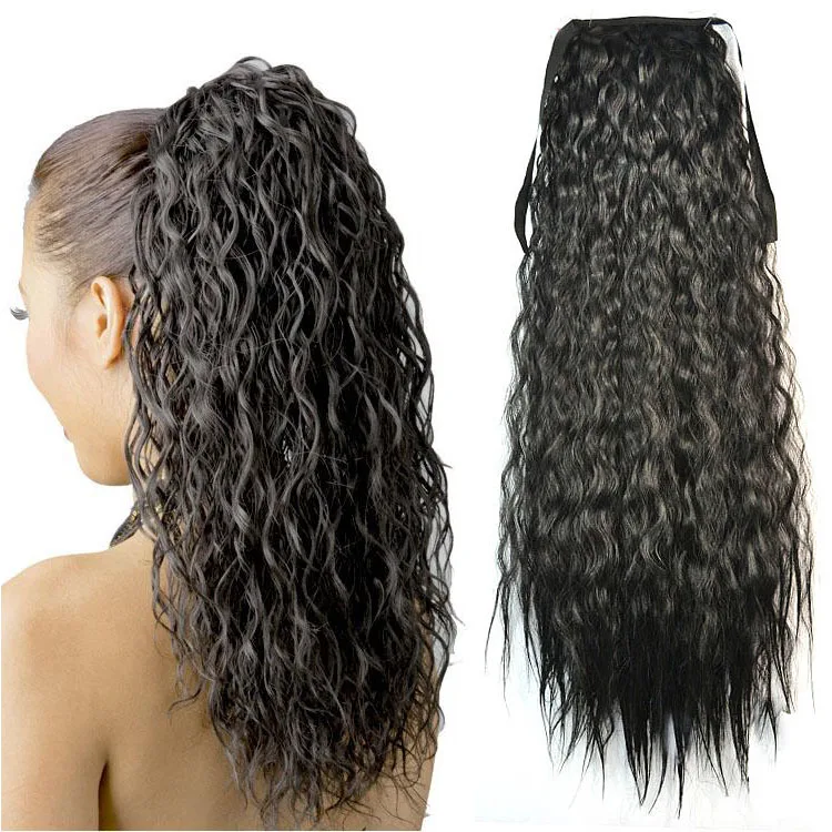 Черные вьющиеся женские конские хвосты на заколках шнурке синтетические волосы