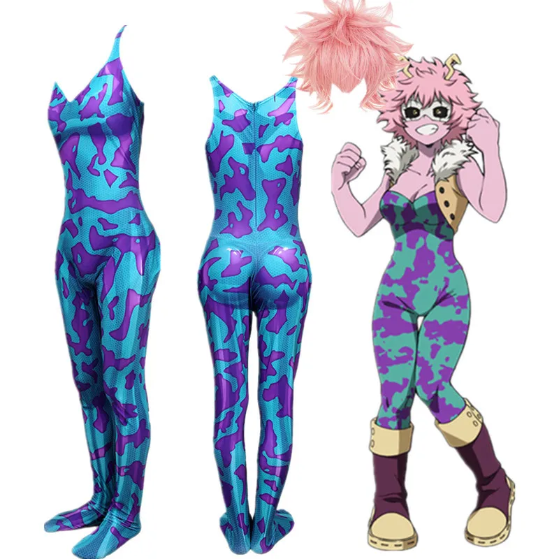 

Костюм для косплея аниме «Моя геройская Академия» Ashido Мина, комбинезоны, одежда, короткий синтетический розовый парик и парик, шапочка