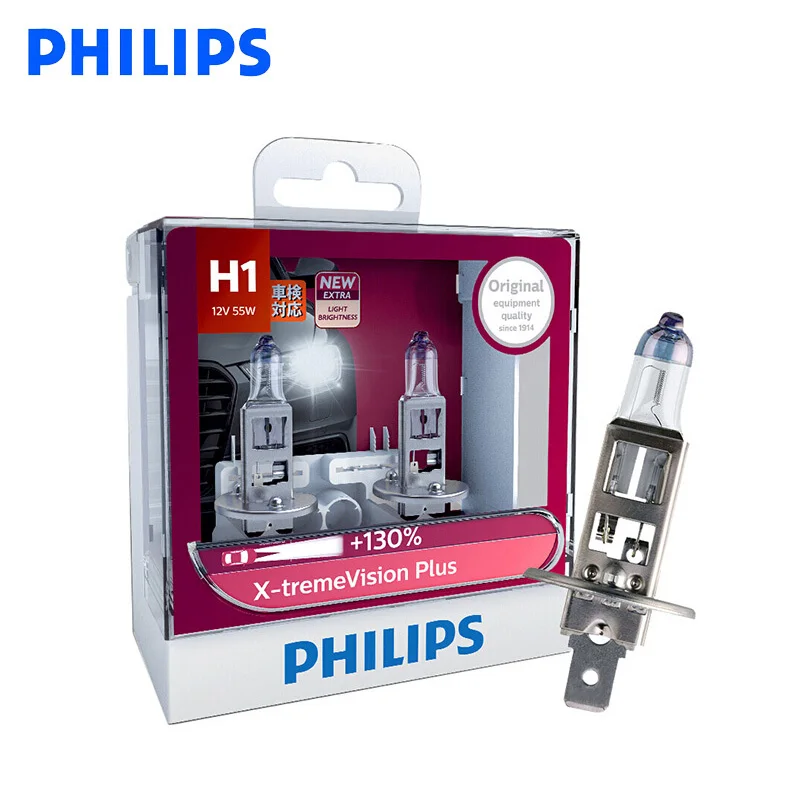 Автомобильная галогенная лампа Philips H1 X-treme Vision Plus 12 В 55 Вт сертифицированная ECE 130%