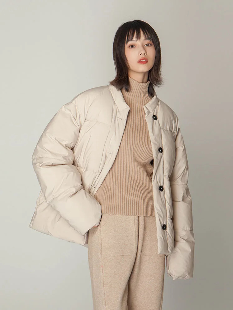 Женская хлопковая куртка с воротником стойкой Повседневная однотонная короткая