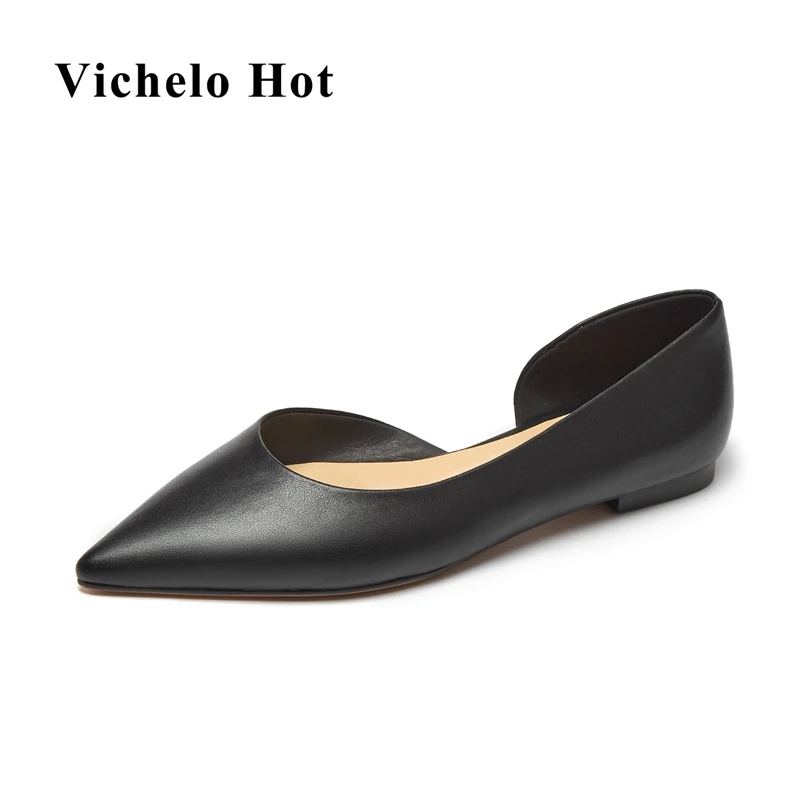 

Vichelo Hot new genuine leather pointed toe women flats KPOP fashion style daily wear career slip on all-match driving shoes L33