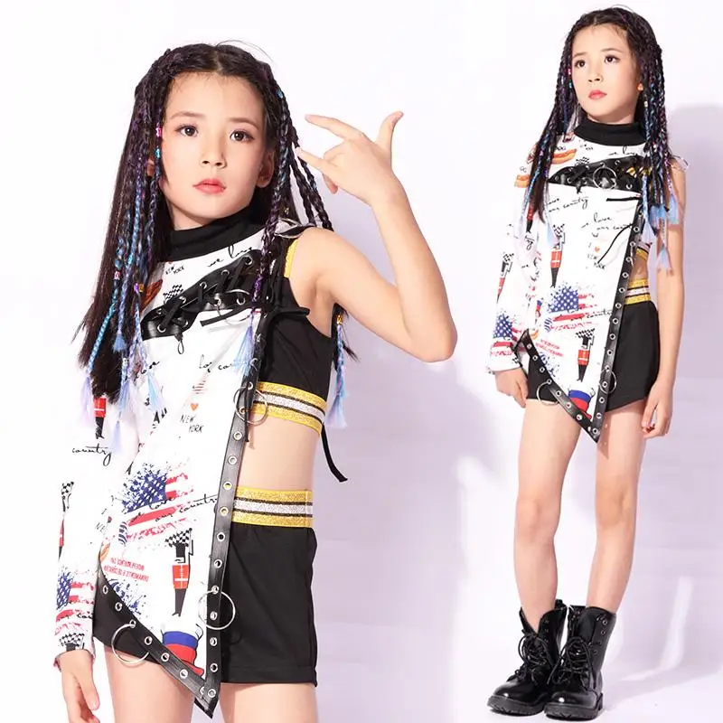 

Новые Детские тренировочные костюмы для выступлений в стиле хип-хоп для девочек сценическая одежда Детский костюм для джазовых уличных тре...