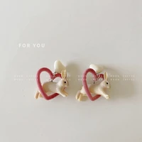 2021 new flocking love bunny s925 hypoallergenic sweet cool style exaggerated personality earrings fashion cute girl earrings