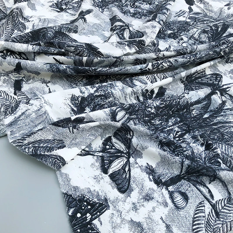 

50x145 см C D Фирменная хлопковая пряжа с растительным принтом, поплин, модная женская одежда, ткань с принтом для шитья платья