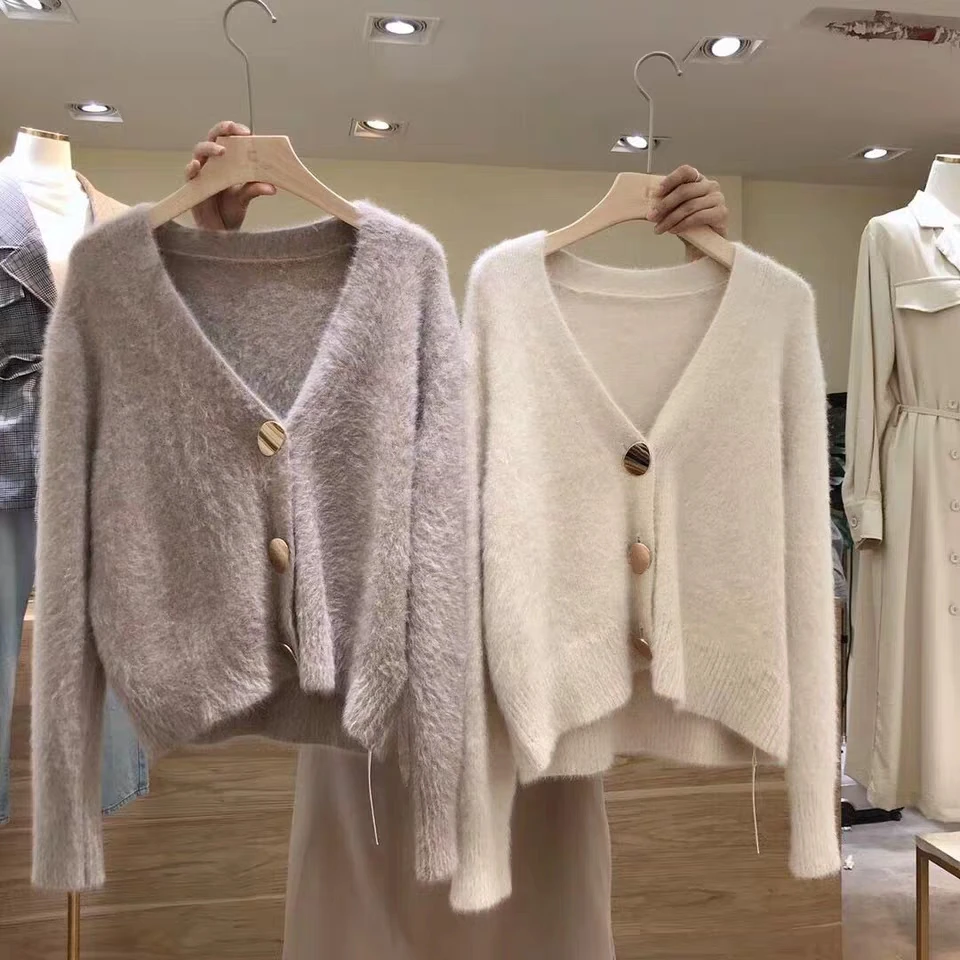 

Solid Elegant Women Cardigans Casual V-Neck Cashmere Knitted Women Sweaters Coat Slim Autumn Winter Clothes Female
