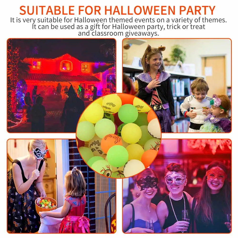 

72pcs Kids Elastic Rubber Ball High Floating Bouncing Toy Funny Rubber Bright Bounce Balls Halloween Luminous Bouncy Ball Toys