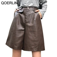 qoerlin pu bermuda shorts for women faux leather shorts stylish high waist shorts streetwear plus size pockets trouser female