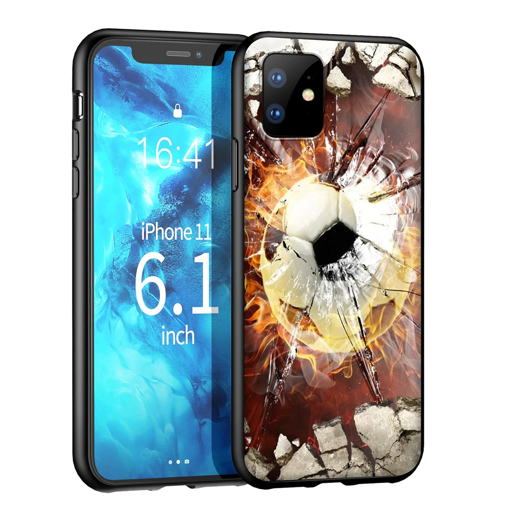 YIMAOC Fire Football Soccer Ball Silicone Soft Case for iPhone 12 Mini 11 Pro XS Max XR X 8 7 6 6S Plus 5 5S SE | Мобильные телефоны