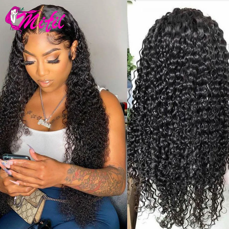 

Mifil Hair Peru's Hair 13x4 Lace Frontal Human Hair Wigs Remy Kinky Curly Wig For Women Natural Color HD Lace Wig 34 Inch