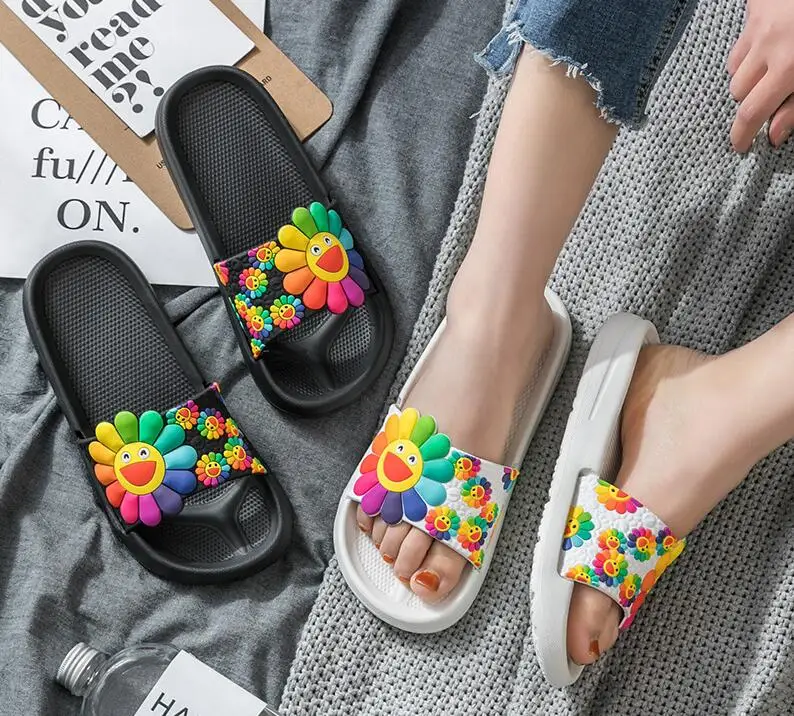 

Summer Women Slippers Slide Sandals Beach Slides Cute Flowers Sunflower Non-slip Soft Sole Women Men Couple Home Outdoor Shoes