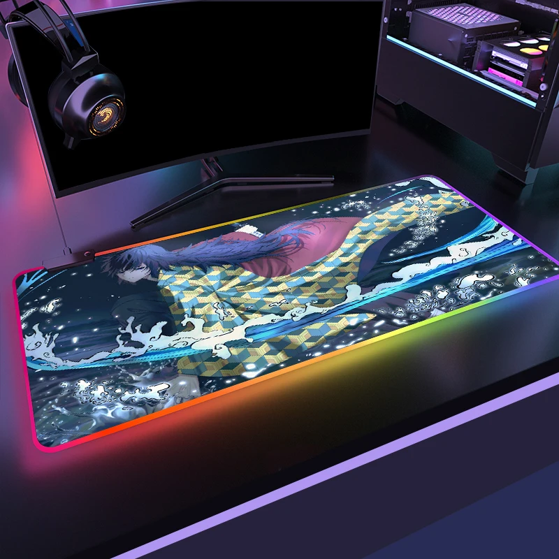 Игровой коврик для мыши с аниме рассекающий демонов Giyuu RGB компьютерный