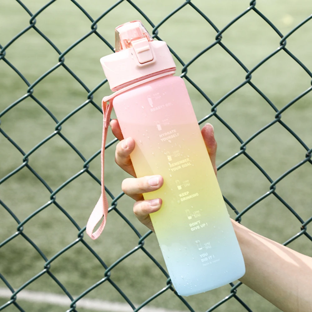 

1000ml Simple Portable Gradient Color Large Capacity Plastic Water Cup Frosted Outdoor Gym Sports Big Water Bottle