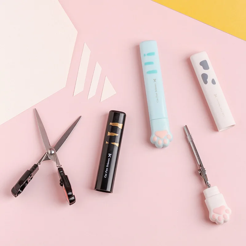 Cute Multifunctional Stainless Steel Hand Scissors Mini Portable Kawaii Cat Paw Art Scissors School Stationery Novelty