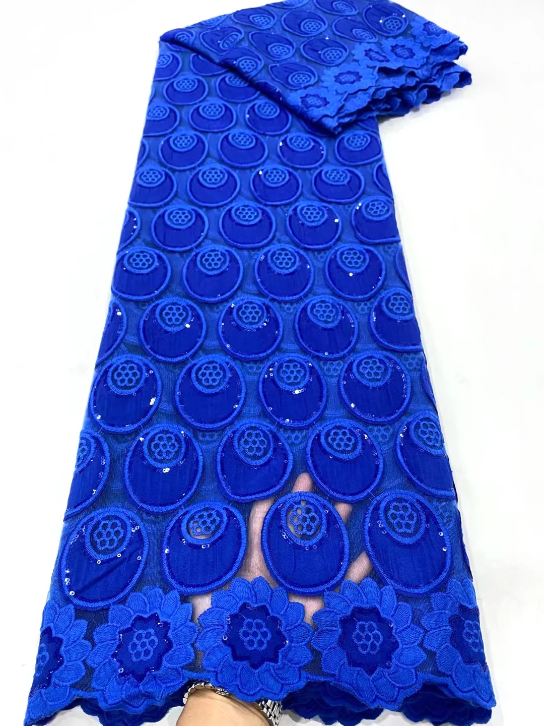 

Royal Blue African Chiffon Lace Fabric 2022 High Quality Lace Nigeria Water Soluble Cord Lace Fabric for Wedding Party Sewing