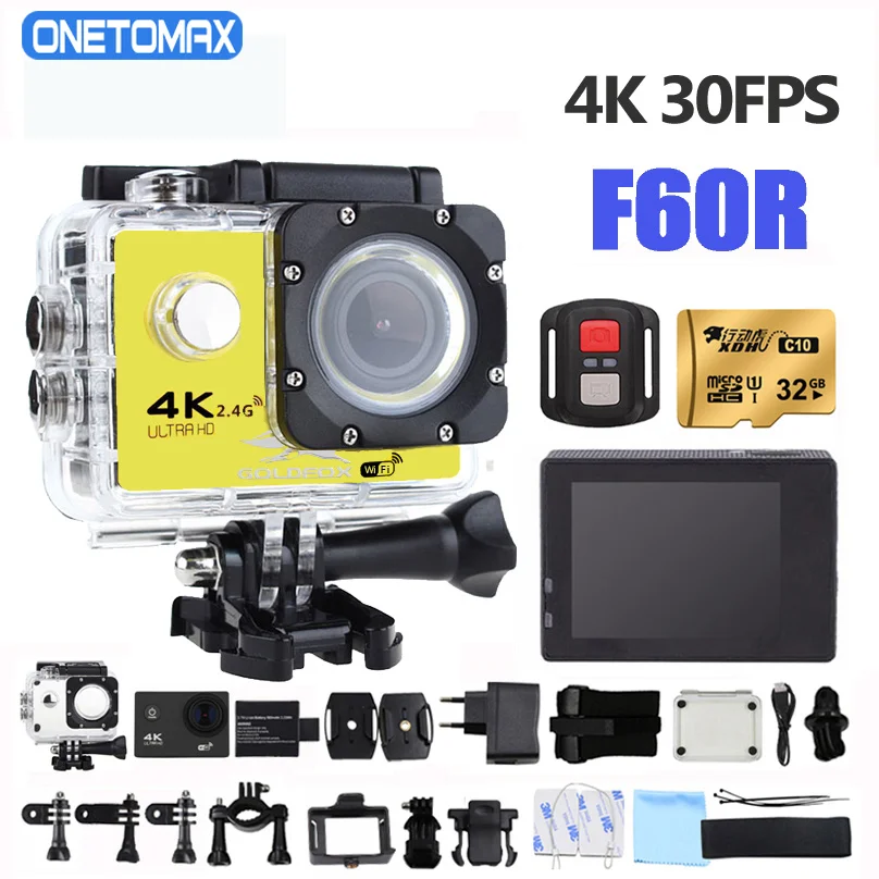 Спортивная Экшн-камера F60R Ultra HD 4K Wi-Fi 16 МП 170 дюйма | Электроника