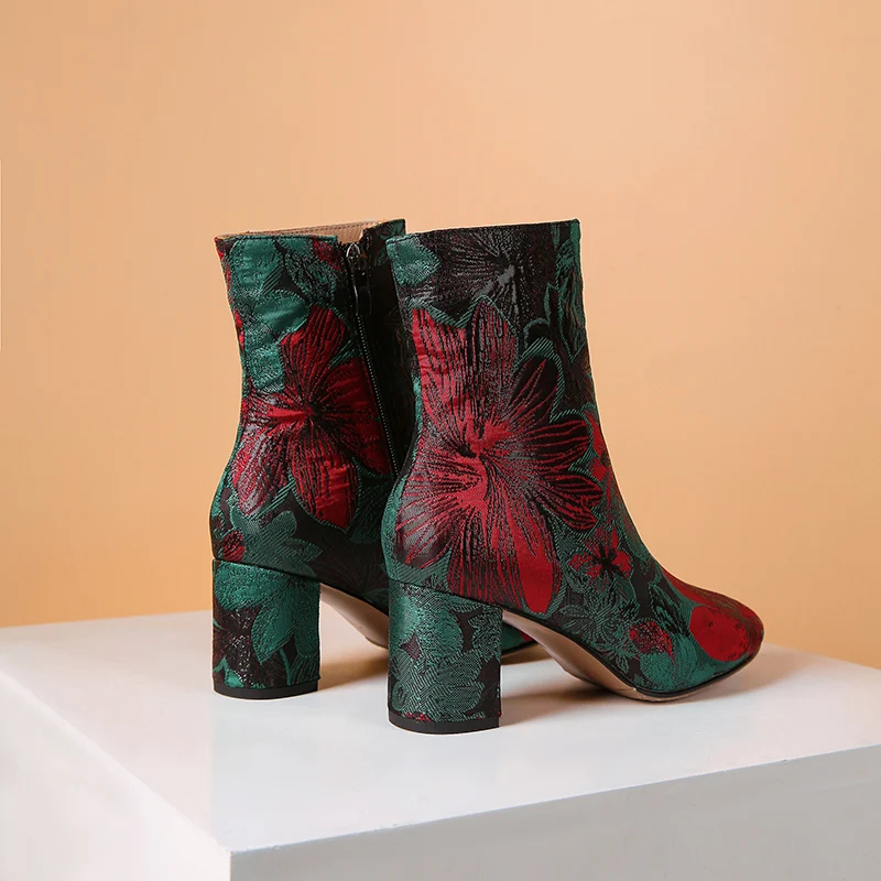 Новые винтажные женские ботильоны TXCNMB с круглым носком и вышивкой на высоком