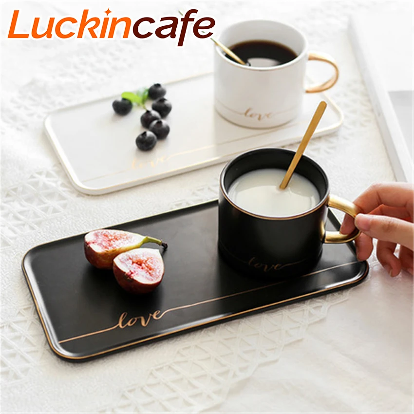 Набор американских креативных кофейных чашек с блюдцем керамика золотого цвета