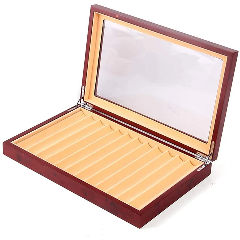 

12 Slots Wood Pen Display Box Pen Fountain Storage Box Wood Showcase Organizer