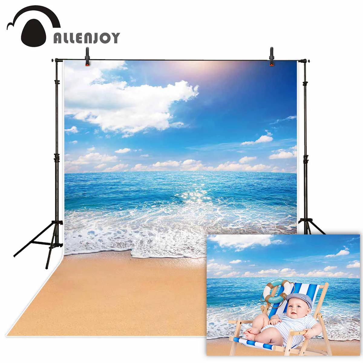 

Allenjoy photophone backdrops Summer sky sea beach ocean waves Natural scenery sand photographic background photocall photobooth