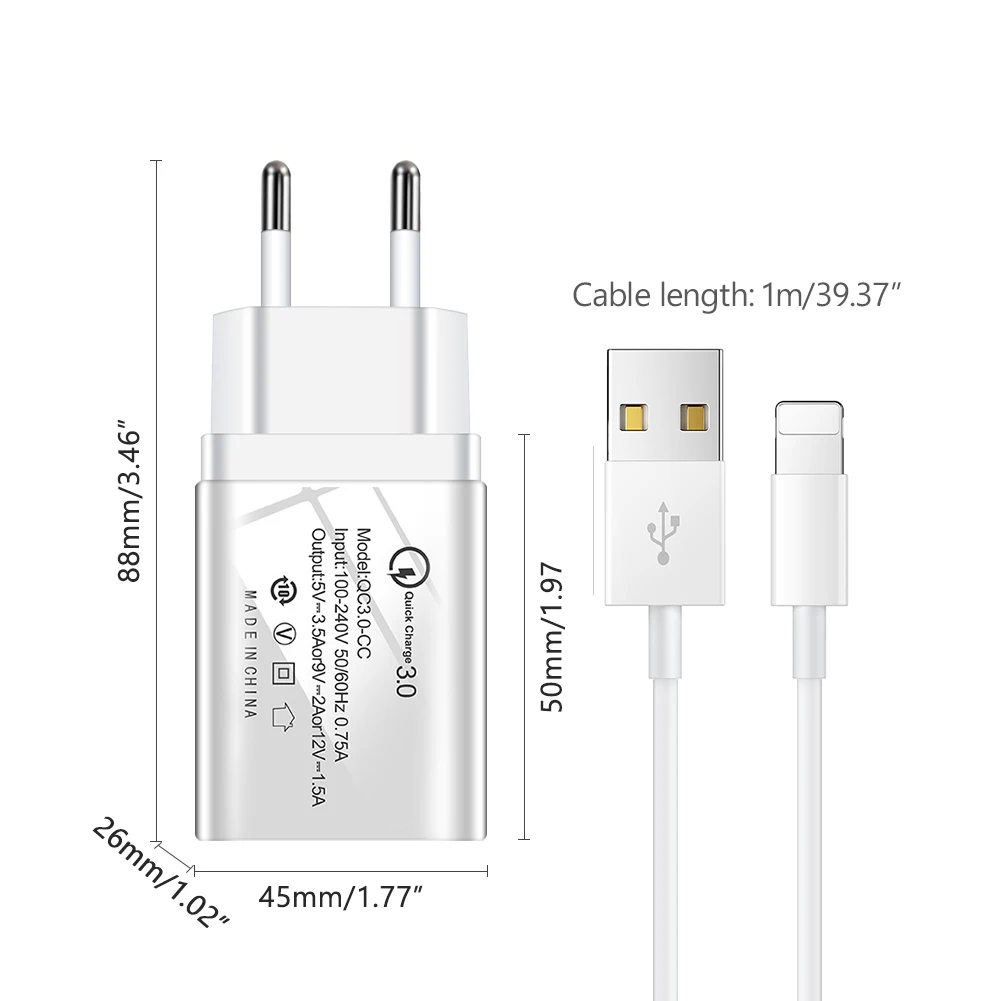 Настенное зарядное устройство с кабелем для Apple iPhone Android Micro USB кабель Быстрая