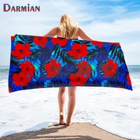 darmian red hibiscus flowers bathbeach towel soft kids adults quick dry lightweight home bathroom function absorbent face towel