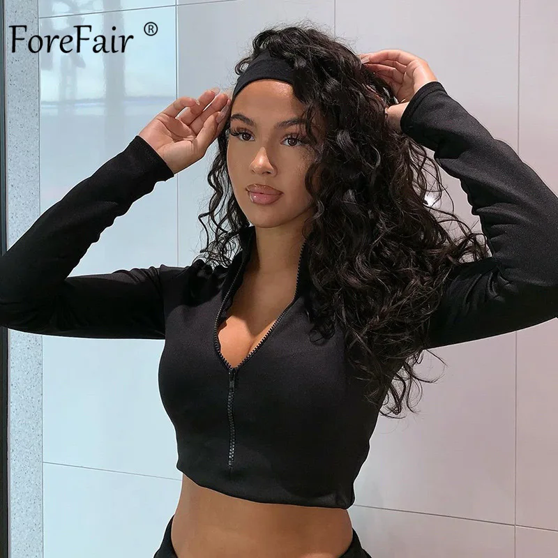 Женский укороченный Топ с длинным рукавом Forefair облегающий короткий однотонный