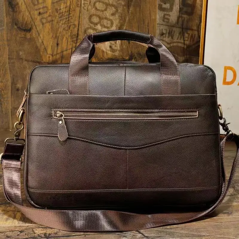 

Natural Cowskin Men's Business Bags Brand Design Briefcase Genuine Leather Shoulder Messenger Bags Cowhide 14 inch Laptop Bags