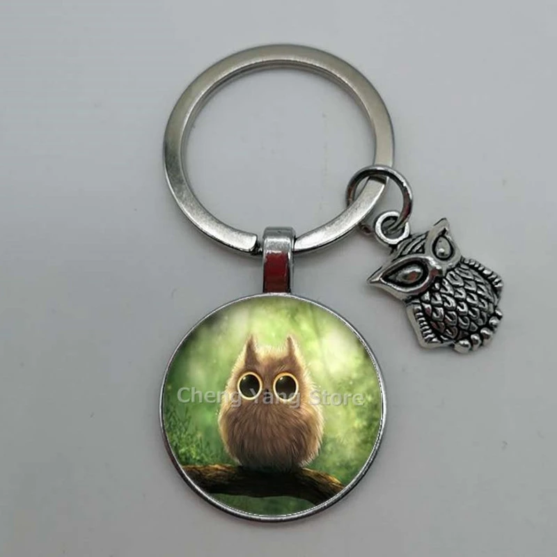 Hot Sale Cute Owl Pendant Keychain Big Eyes Bird Vintage Picture Glass Convex | Украшения и аксессуары