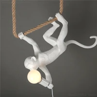 new black white animal pendant lights monkey lamp resin hemp rope hanging lamp living room monkey light indoor led pendant lamp