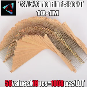 18 Вт 5% 1008 шт. 56 Значения 1-1M Ом 0,125 Вт угольный осажденный Резистор Комплект