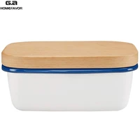 butter box dishes enamel butter container plates tray with wooden lid cover black high quality white storage box high quality