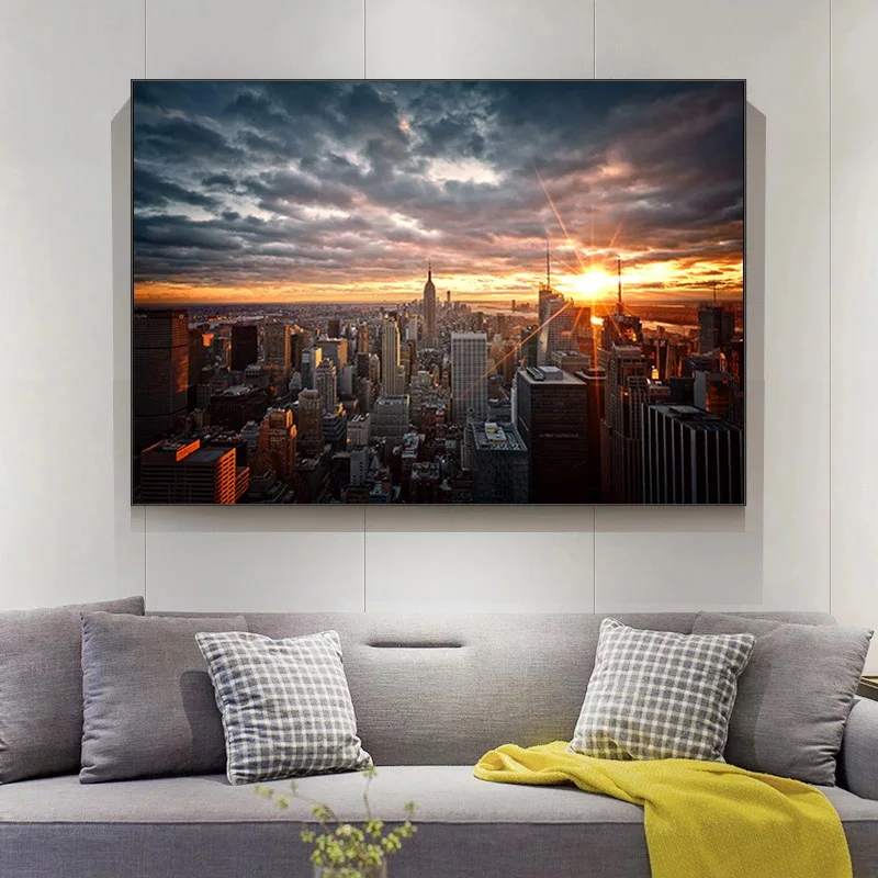 

New York City Sunset View Canvas Paintings Posters and Prints Skline of Manhattan on The Wall Art Pictures Home Decoration