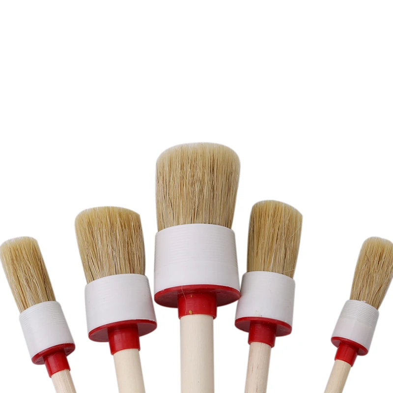 Щетка для мытья автомобиля круглая головка деревянная ручка бежевое