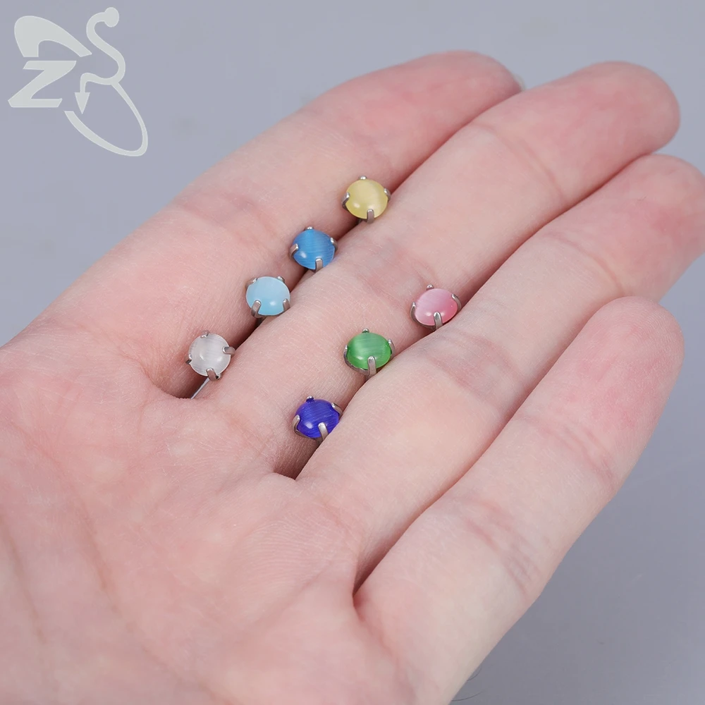 Женские круглые серьги-гвоздики ZS из нержавеющей стали 316L с камнем в форме