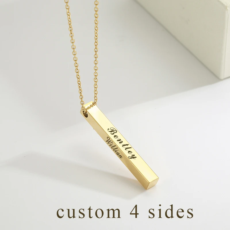 

Lucktune Tube Cuboid 4 Sides Custom Bar Necklace for Women Men Stainless Steel Jewelry Valentine's Day Gift Family Friends