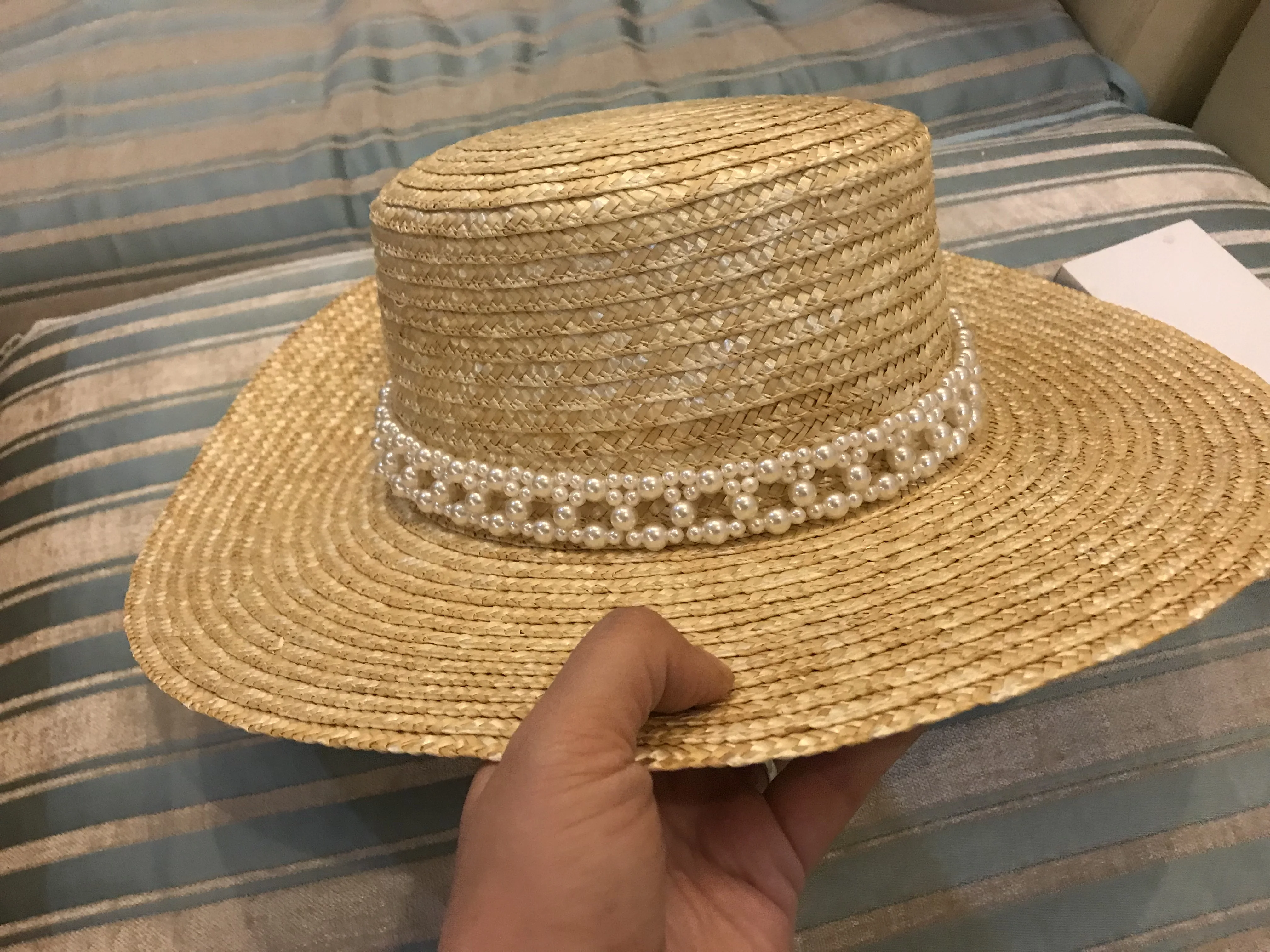 01910 ручная работа жемчужная лента соломенная дамская шляпа Fedora женская панама
